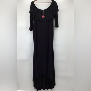 Pinkblush Maternity Maxi Black Off the Shoulder Long Sleeve Hi-low Dress